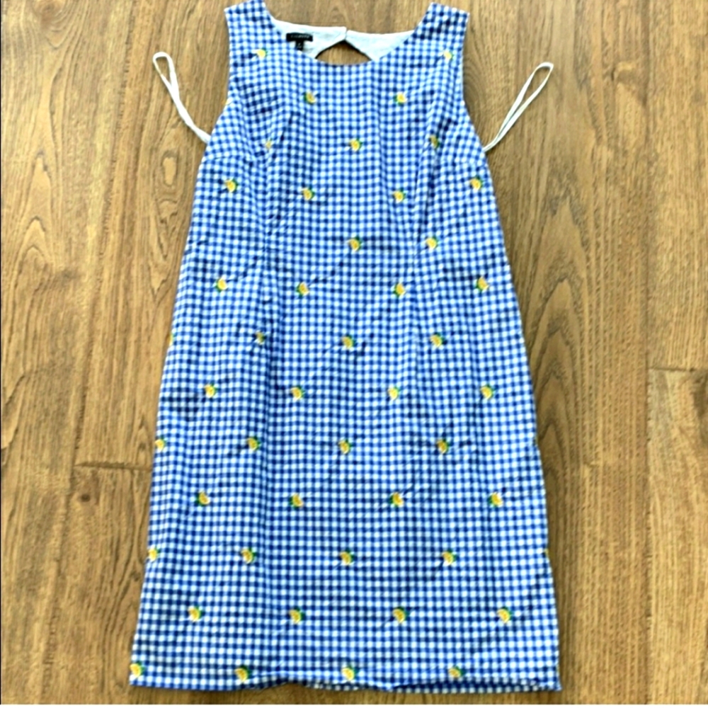 Talbots Blue Gingham Shift Dress with Yellow Embroidery